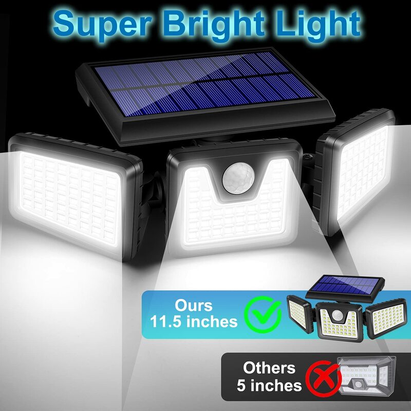 Luces solares para exteriores, 128 LED, 800LM, inalámbricas, con Sensor de movimiento, 3 luces ajustables IP65, impermeables, luz de inundación LED de seguridad