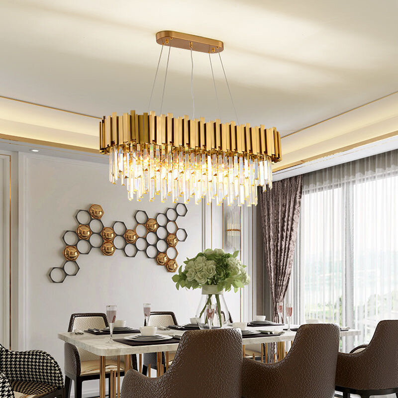 Moderne Luxe Crystal Led Restaurant Plafondlamp Gouden Rechthoekige Woonkamer Villa Verlichting Slaapkamer Hotel Speciale Verlichting