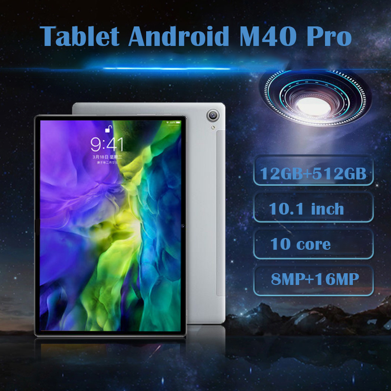 Планшет M40 Pro, 12 Гб ОЗУ, 512 Гб ПЗУ, планшетный ПК на Android, 10,1-дюймовые планшеты, ПК, 4G/телефон, две Sim-карты, планшетный компьютер, 10 ядер, ноутбуки, ...