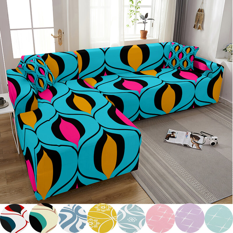 Capa de sofá elástica em forma de l, para sala de estar, esticável, estampa geométrica, capa de sofá, capa de braço