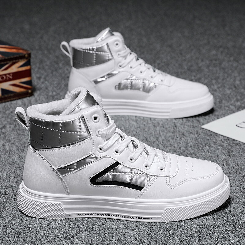 Winter men shoes high-top men's casual shoes white Add cotton casual canvas shoes  Height Increasing Non-Leather Casual Shoes 39