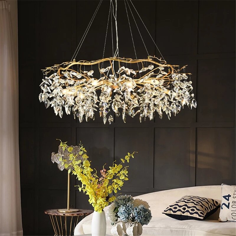 Kobucal-Lámpara de araña de cristal LED para decoración del hogar, iluminación moderna de lujo para sala de estar, vestíbulo, K9