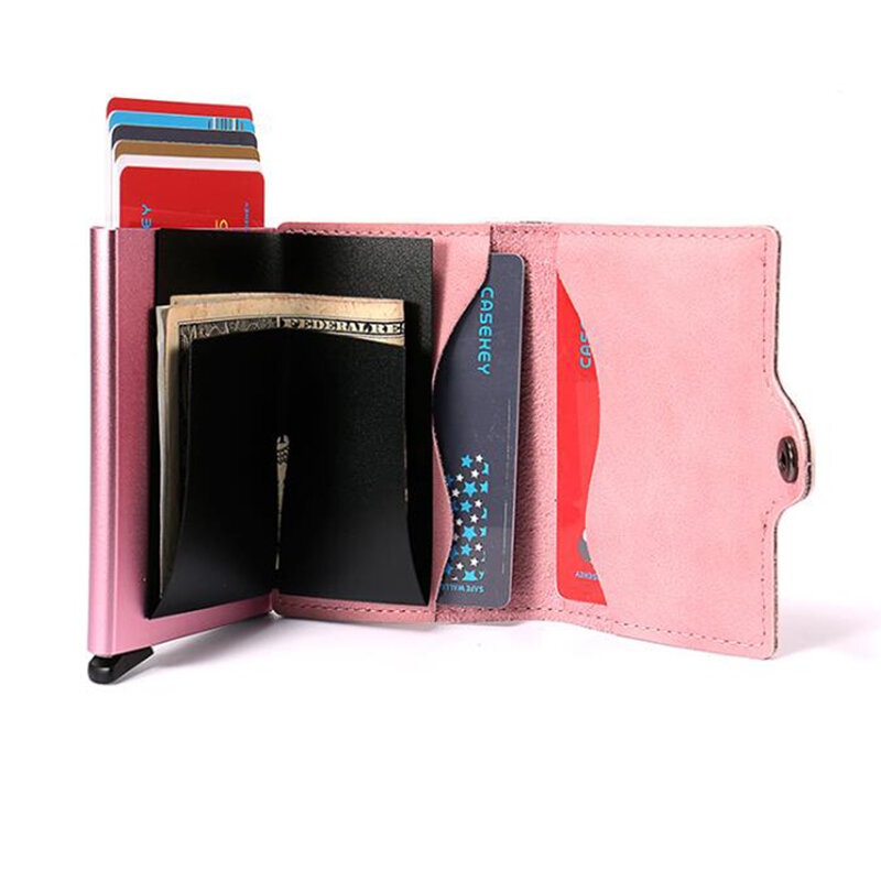 Rfid  Leather Wallets  Aluminum Card Holder Slim Thin Smart Magic Wallet Men Small Short Coin Purse For 8 Credit  Cards