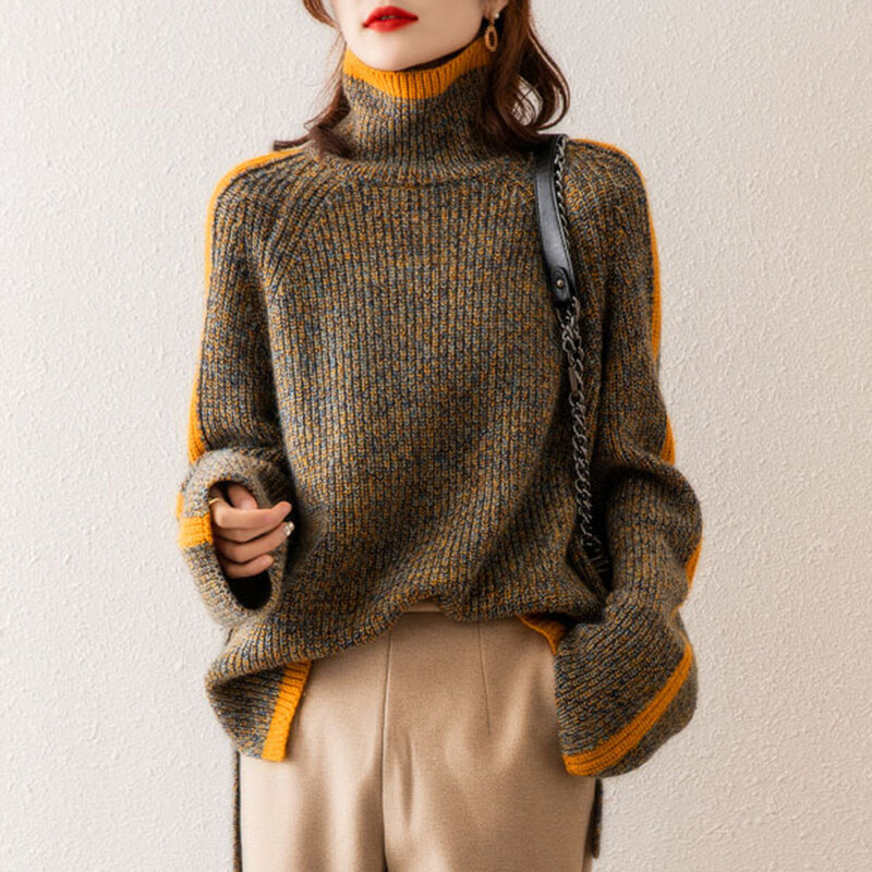 Sweter Wanita 2020 Turtleneck Pullover Wanita Musim Gugur/Dingin Tahun Baru Pakaian Luar Longgar Mode Barat Kaus Dasar Pendek Tebal