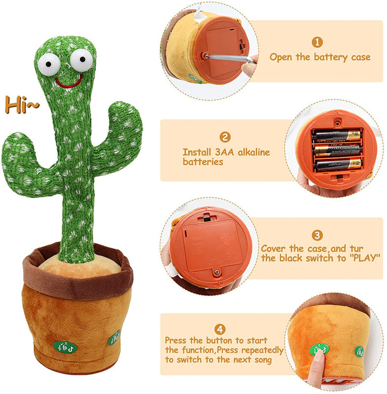 Bluetooth Dancing Cactus Talking Toy 60/120 Singing Song Wriggle Cactus Repeats What You Say Soft Plush Electric Speaking Cactus