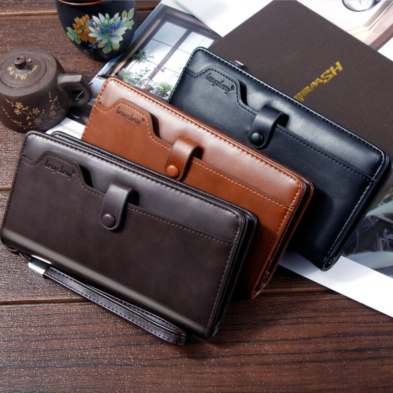 Jifanpaul novo masculino bolsa de embreagem carteira masculina longo dólar americano clipe multi-função saco de telefone móvel com zíper pequena bolsa