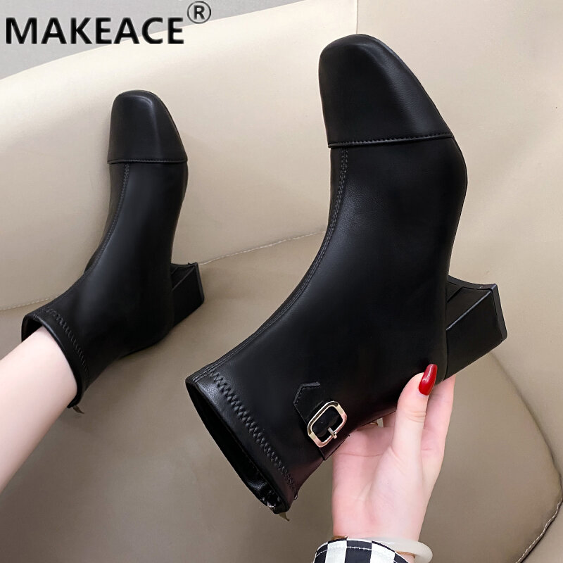 Women's ankle boots Fashion fall leather fashion boots Platform boots 2021 new rear zipper closed foot bare boots Leisure shoes