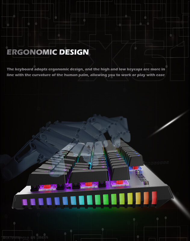 Teclado mecánico por cable para juegos, dispositivo retroiluminado en colores RGB mix, de 87 a 104 teclas, con tecnología Anti-ghosting, en color rojo o azul, para ordenador, ruso o estadounidense