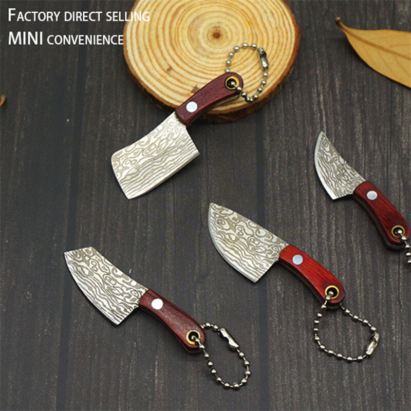 سلسلة مفاتيح محمولة سكين جيب الفولاذ المقاوم للصدأ التخييم صغيرة صغيرة EDC سكين مقشرة شفرة مثبتة مقبض الخشب المطبخ متعددة السكاكين