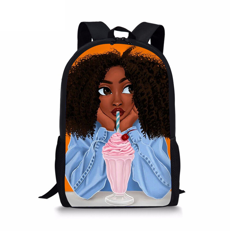HaoYunแฟชั่นเด็กกระเป๋าเป้สะพายหลังAfrican Afroสาวรูปแบบ16นิ้วกระเป๋าKawaiiสาวออกแบบหนังสือเด็กกระเป๋า