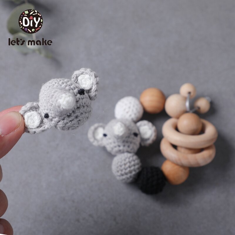 Rasseln Für Neugeborene Kinder Spielzeug Für Jungen Häkeln Perlen Holz Buche Elefanten 1PC Armband Pädagogisches Spielzeug Zubehör Lassen Sie der machen