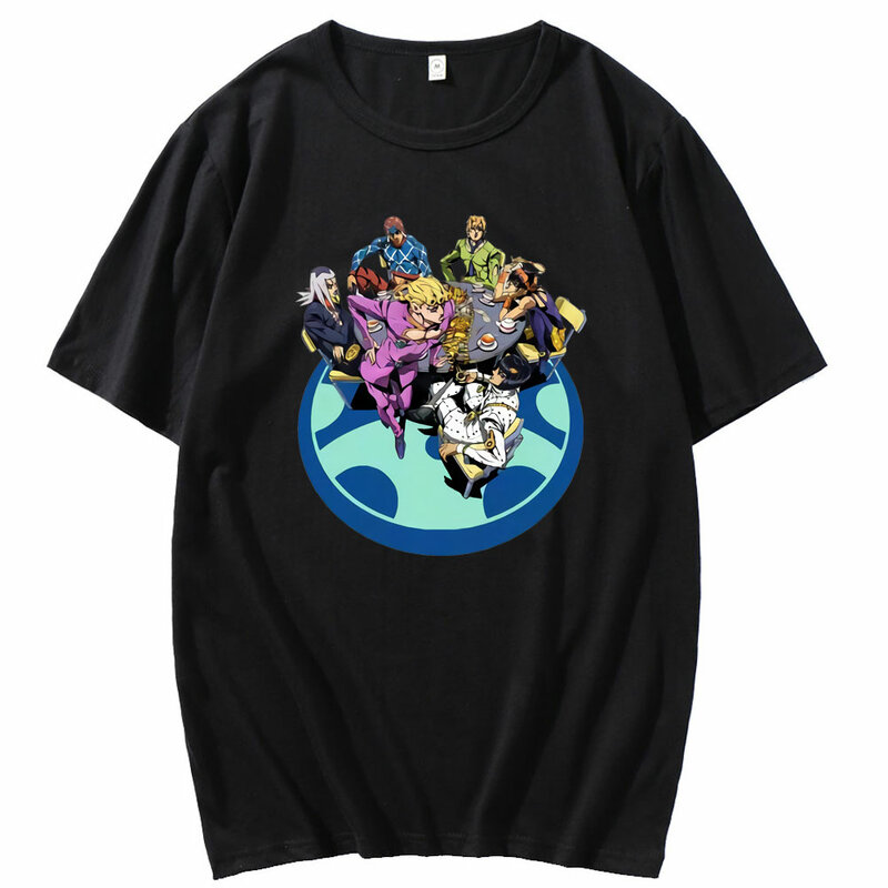 2021 verão moda manga curta camiseta japão anime jojo bizarro aventura padrão camiseta dos desenhos animados masculinos crewneck t camisa