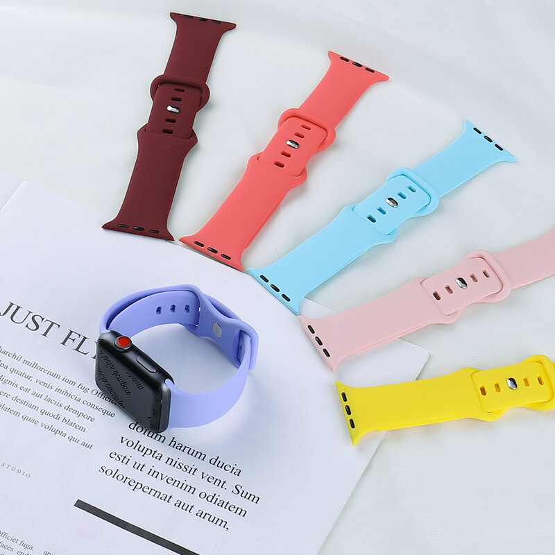 Pulseira de relógio de silicone para iwatch, correia de borracha esportiva para apple watch series 5 4 3 2 1 6 se 44mm 40mm, 38mm 42mm