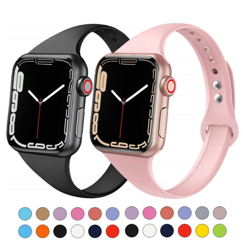 Correa delgada para Apple watch, banda de silicona de 40mm, 42mm, 38mm, 44mm, pulsera para reloj inteligente iWatch 7 6 4 3 se 5 45mm 41mm