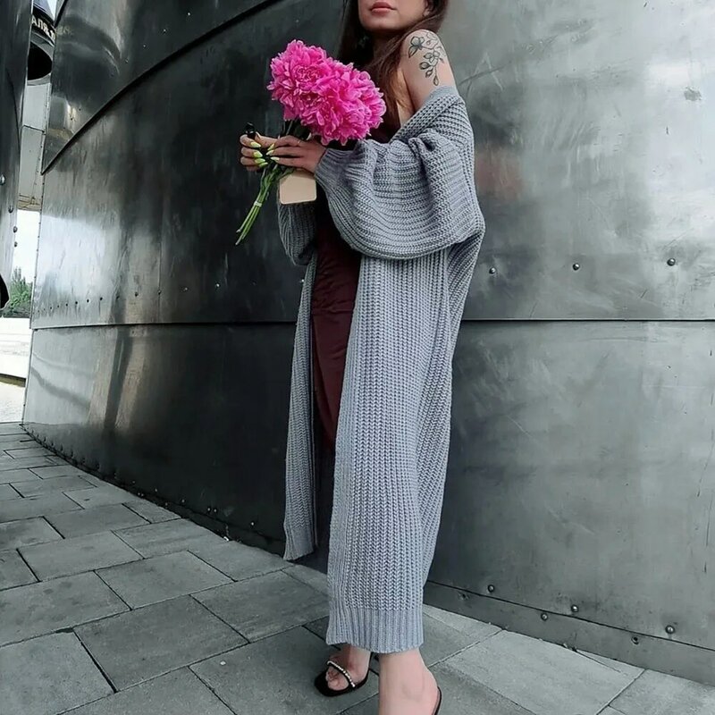 Suéter solto feminino de manga longa, jaqueta casual simples de manga longa para outono e inverno 2021