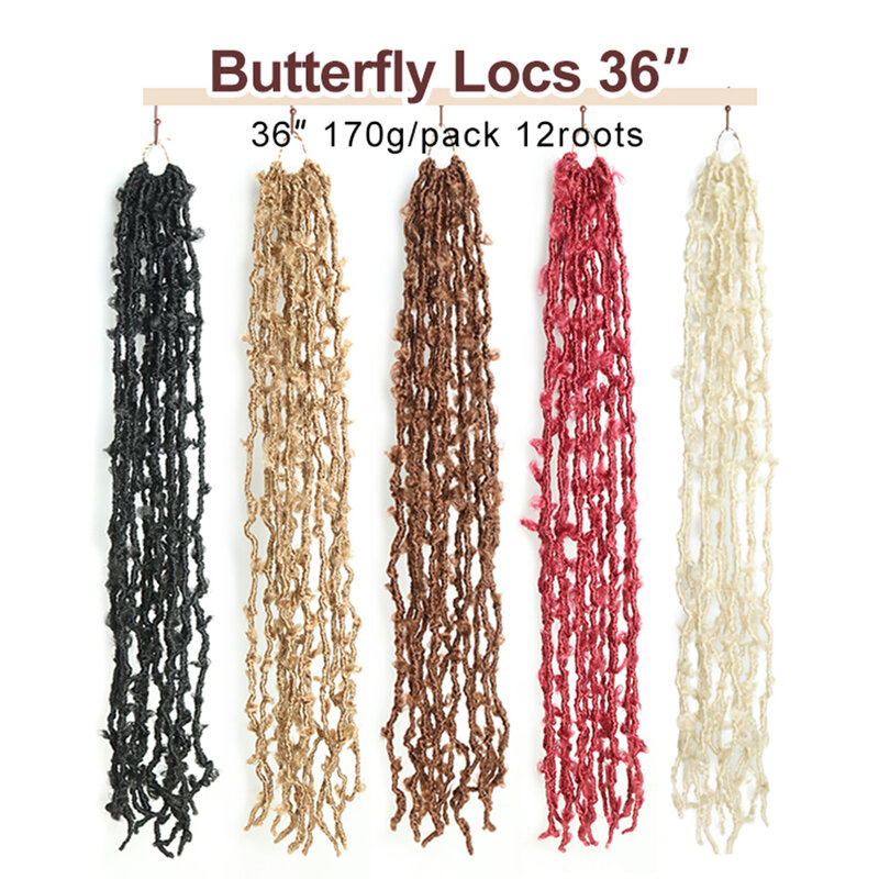 Locs de mariposa hechos a mano para niña, extensiones de cabello de imitación, cabello de ganchillo