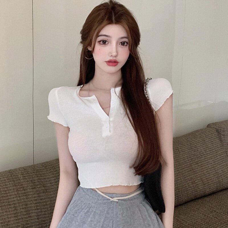 Femmes T-Shirts Blanc Manches Courtes T-Shirts Mode Coréenne Style Hauts D'été Mince Fond Chemises Décontractées
