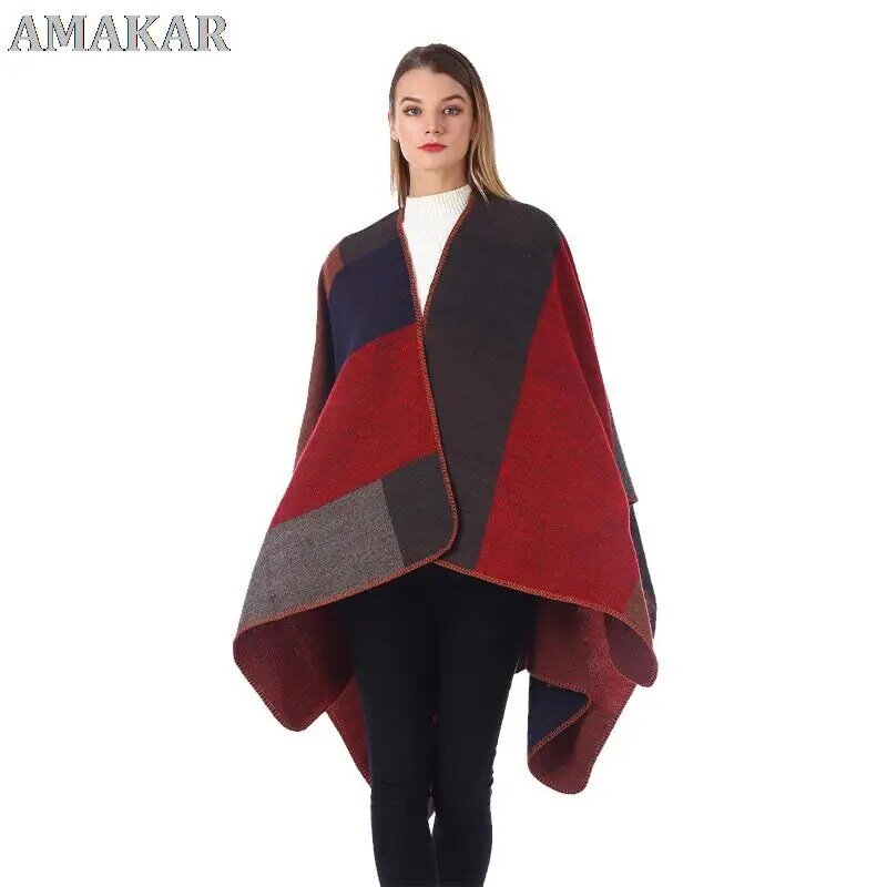 Sciarpe di Cashmere geometriche di marca di lusso poncho scialli caldi e avvolge Pashmina mantelle spesse coperta sciarpa invernale da donna