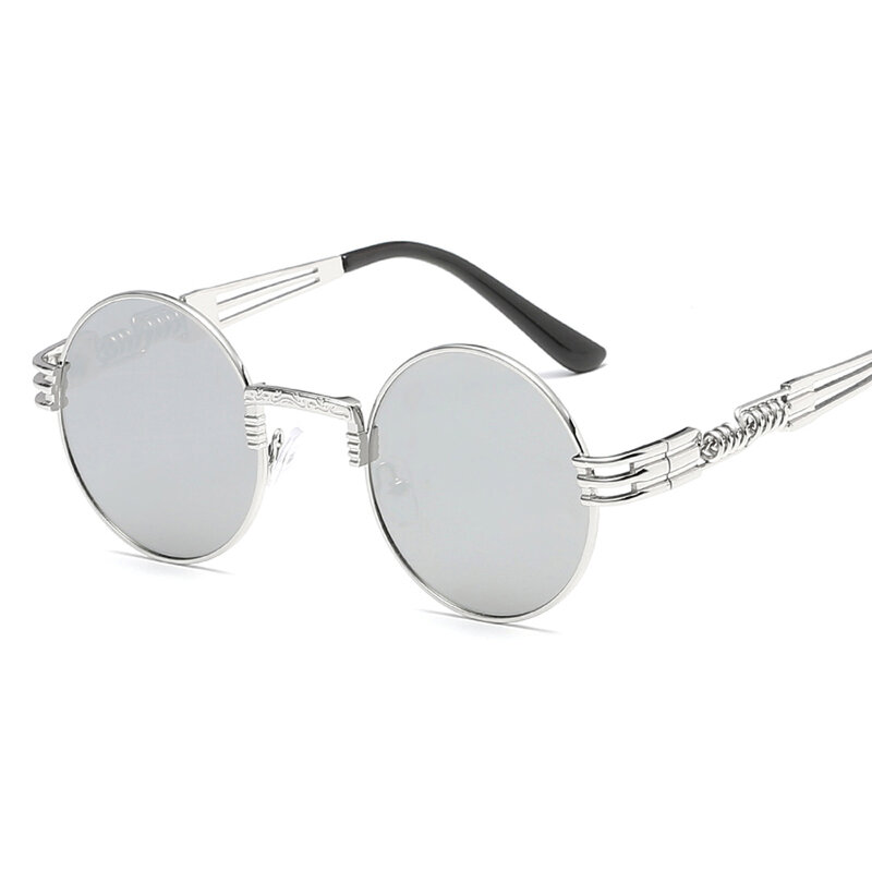 XaYbZc النظارات الشمسية المستديرة الرجال النساء المعادن الشرير خمر مكبرة العلامة التجارية مصمم نظارات الموضة عدسات عاكسة جودة عالية كوة UV400