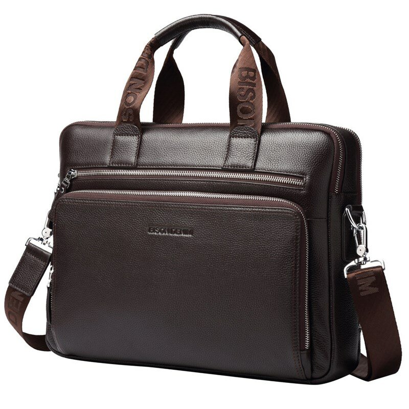 البيسون الدنيم جلد طبيعي حقائب 15 "laptop يد رجال الأعمال حقيبة crossbody رسول/حقائب الكتف للرجال N2333
