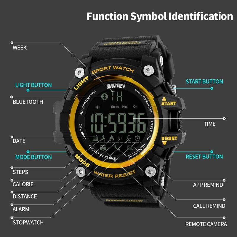 SKMEI-reloj deportivo inteligente para hombre, pulsera multifunción con Bluetooth, resistente al agua, 5Bar, digital, LED, 1227