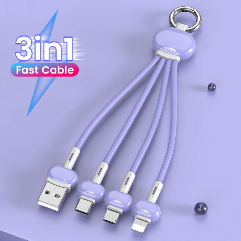 Брелок 3 в 1 USB Type C кабель для iPhone 12 11 XS X XR 3 в 1 2 в 1 USB-кабель зарядное устройство Micro USB Type C шнур для Xiaomi