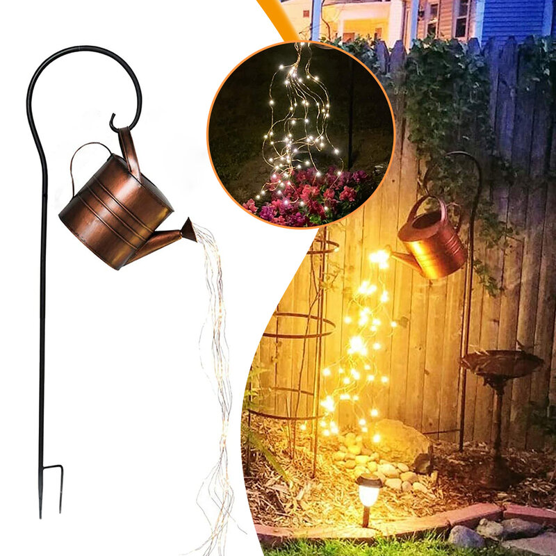 Art Watering Can with Lights,Waterproof Waterfall Lights Operated for Outdoor Indoor Tree Decoration Copper Wire Fairy Lights