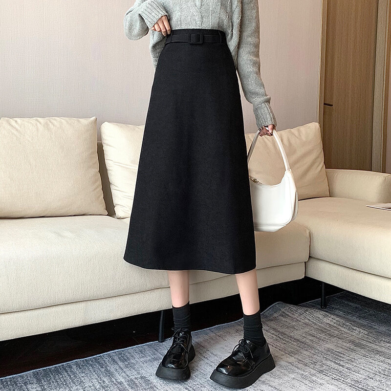 작은 여자의 치마 2021 가을 새로운 패션 세련 된 프랑스 디자인 감각 중간 긴 높은 허리 스커트 패션