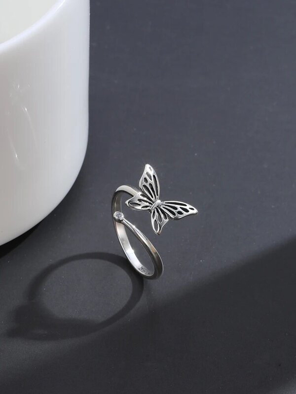 Gomaya 925 prata esterlina a céu aberto borboleta anéis para mulher zircão cúbico prata anel ajustável jóias de casamento nova chegada