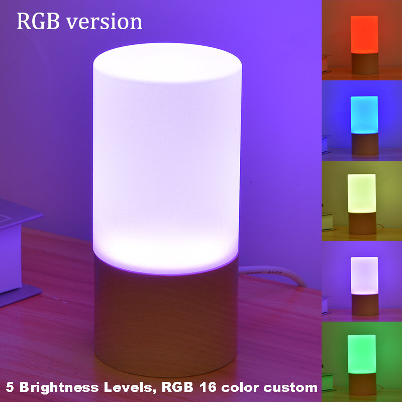 Solide acryl zylinder LED licht RGB schreibtisch licht USB schreibtisch lampe milchglas fühlen sich schwer zylinder echt holz basis tabelle licht