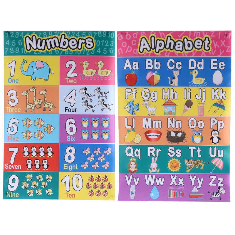 2pcs 조기 교육 알파벳 수학 어린이 키즈 벽 차트 포스터 사무실 학교 교육 (30x45cm)