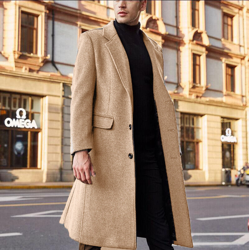 Mantel Pria Musim Semi Musim Gugur Musim Dingin Jaket Lengan Panjang Solid Wol Mantel Bulu Pria Pakaian Luar Mantel Panjang Fashion Streetwear