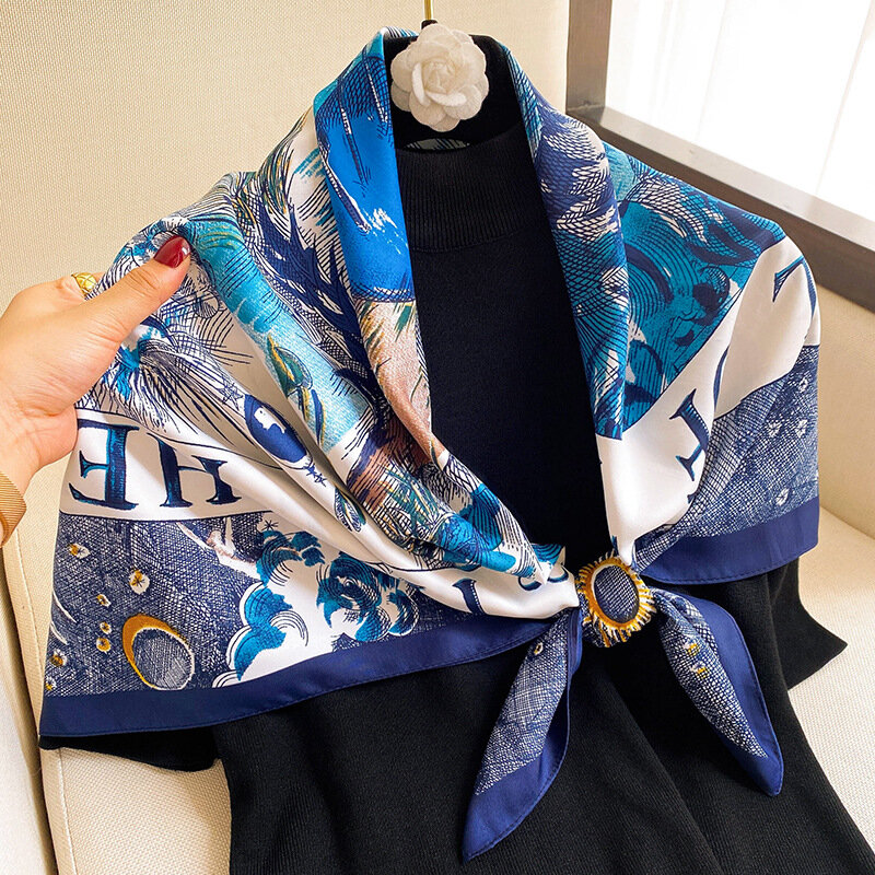 Bufandas clásicas a cuadros para mujer, bandana cuadrada con tótem geométrico, a la moda, de oficina, musulmán, 90x90cm, 2022