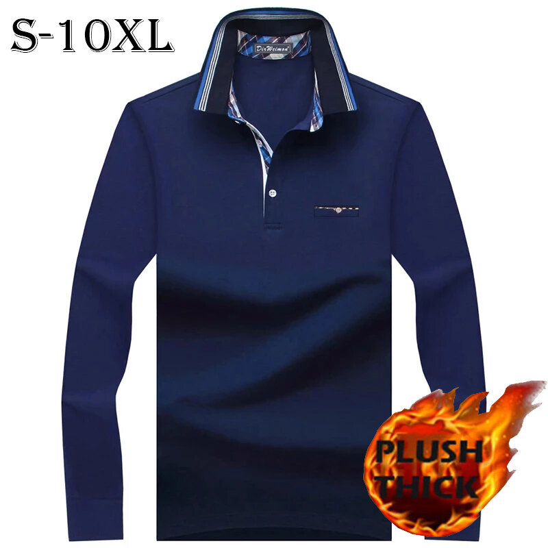 Camicia di Polo di affari della peluche della tasca della manica lunga S-10XL di grandi dimensioni degli uomini di autunno inverno