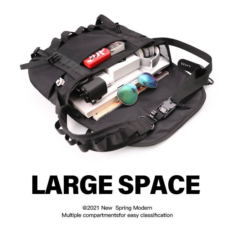 Fyuze bolsa transversal masculina, mochila mensageiros repelente de água preta, casual e de viagem, ideal para 13 espaços