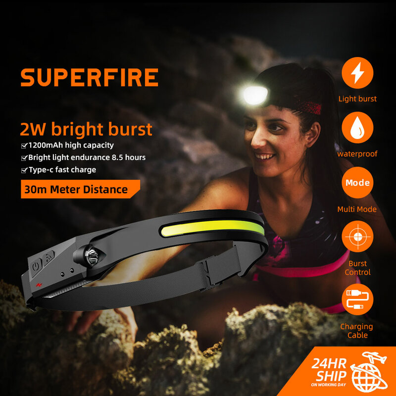 SUPERFIRE HL65 COB LED Scheinwerfer Mit Sensor Gebaut-in Batterie Taschenlampe USB Aufladbare Kopf Lampe Taschenlampe 5 Beleuchtung Modi arbeit