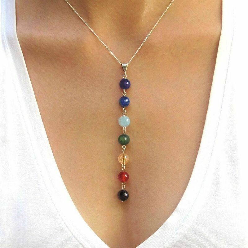 Gem Stone 7 Chakra Beads collana con ciondolo donna Yoga Reiki guarigione bilanciamento Maxi Chakra collane Bijoux Femme gioielli 2022 nuovo