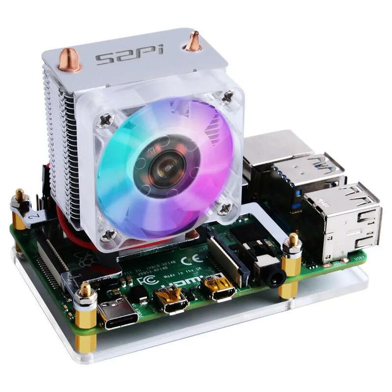 CPU Cooling Fan V2.0 ICE-Tower Super Heat Dissipation RGB 7 Colors LEDs Light Bracket 5-Layer Metal Case for Raspberry Pi 3B+/4B