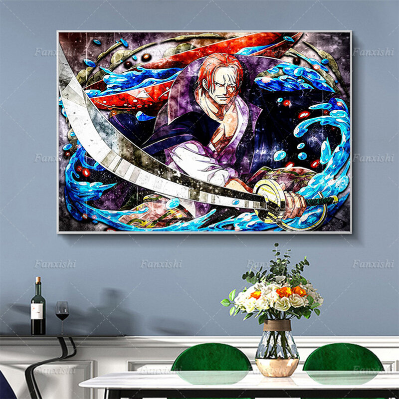 Affiches d'anime One Piece Shanks, peinture abstraite, aquarelle, imprimés d'art mural, toile, images modulaires, décor de maison pour salon de garçon