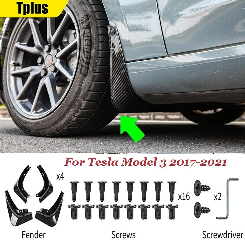 Garde-boue en Fiber de carbone pour Tesla modèle 3 2021, accessoires de protection pour roues avant et arrière, ABS, modèle 3