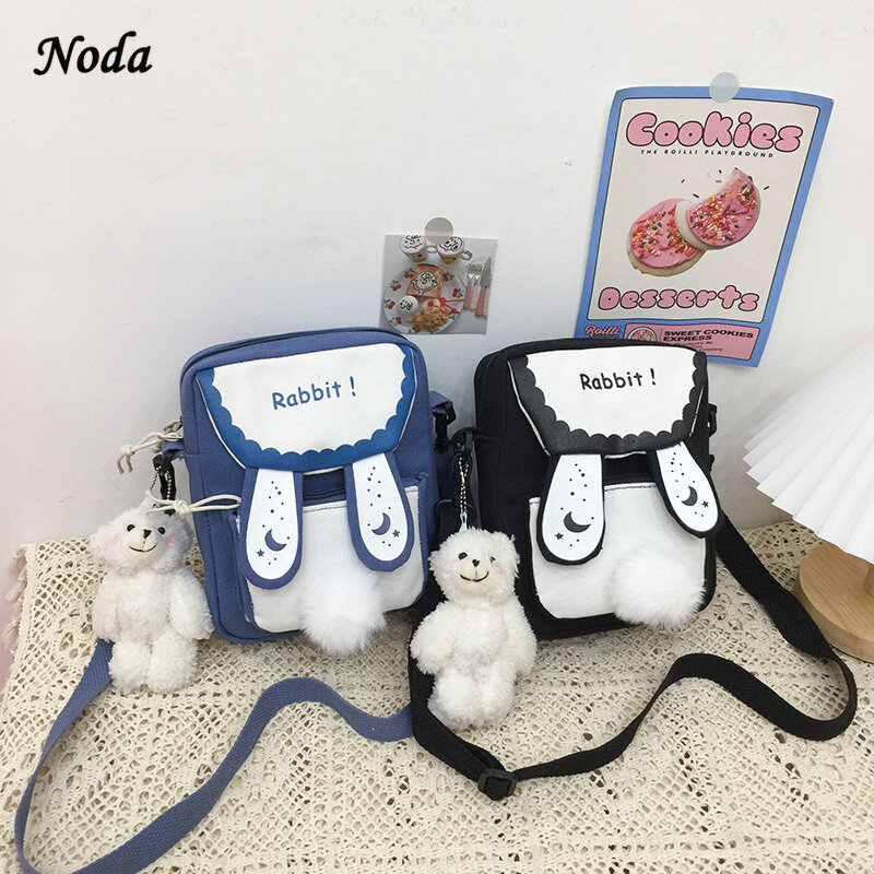 일본 귀여운 토끼 모양 가방 여성 2021 새로운 패션 Ins 스타일 한국어 캔버스 메신저 가방 학생 원 숄더 스퀘어 백