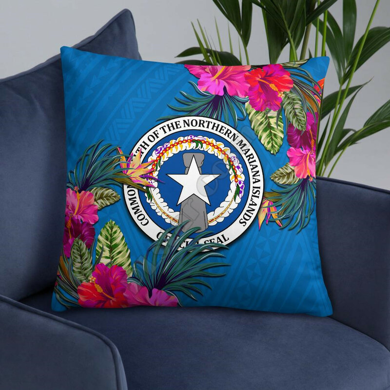 Housse de coussin Hibiscus, taie d'oreiller ronde, décoration de la maison, île de Mariana du nord