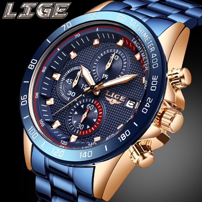 男性ベストギフト LIGE ファッションビジネスメンズ腕時計トップの高級ブランドステンレス鋼時計男性クォーツ時計レロジオ masculino