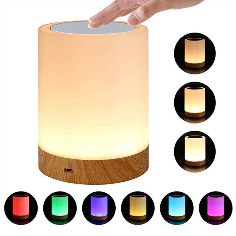 New 2020 Dimmable Led Colorful Creative Wood Grain Rechargeable Night Light Bedside Table Lamp Atmosphere Light Touch Pat Light