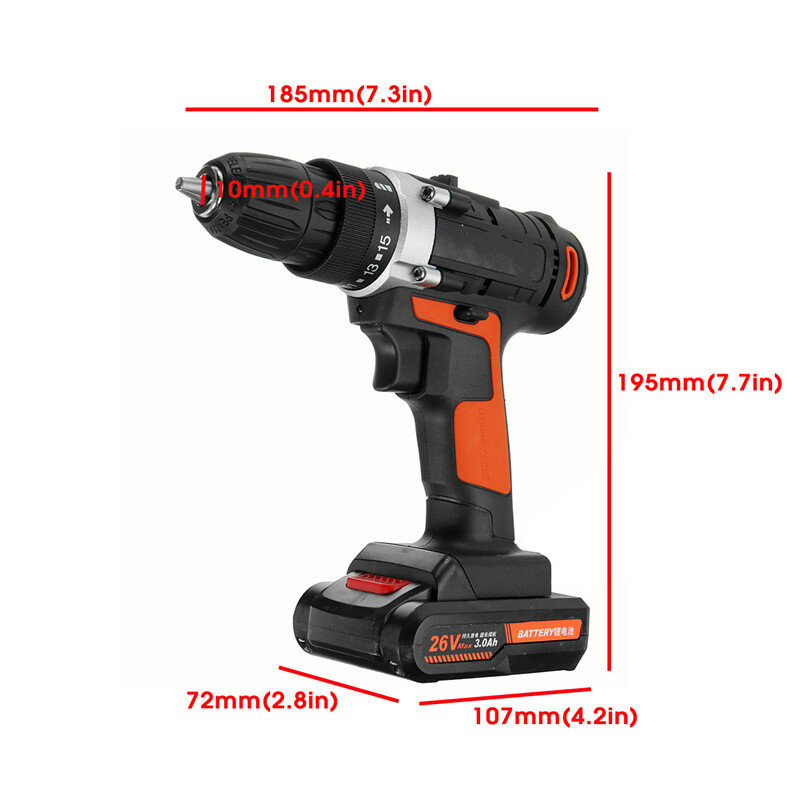 26V Electric Screwdriver Household Cordless Electric Drill Hand-held Rechargeable Lithium-ion Battery 2 Speed Power Tool