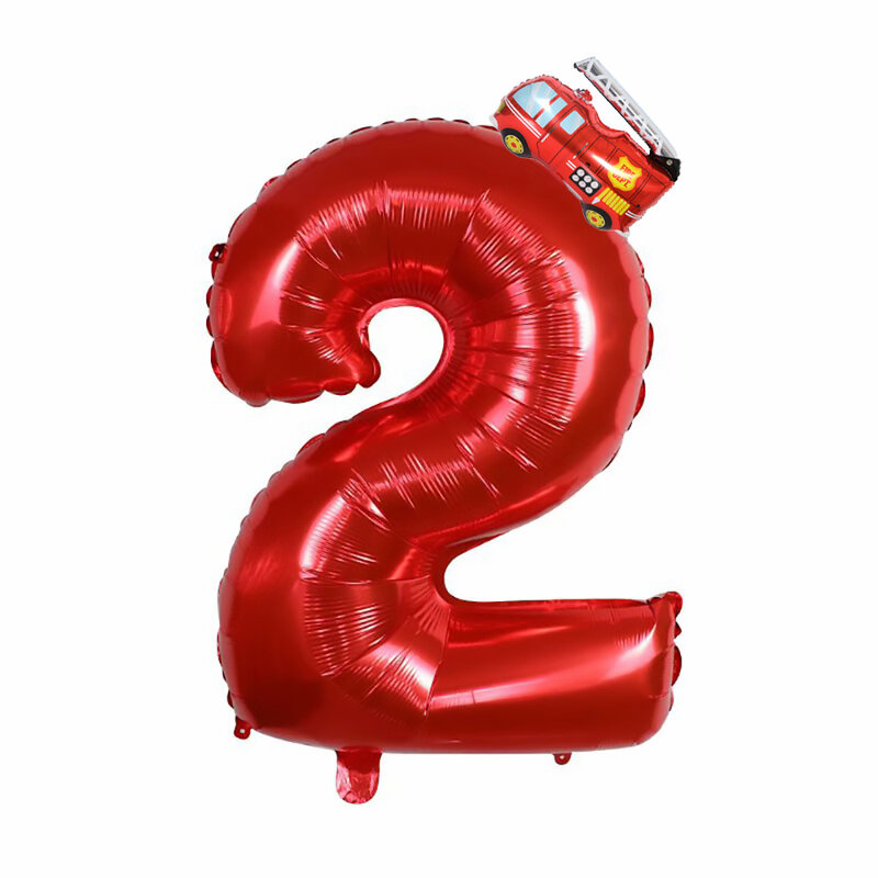 2pcs 32 inch Red Number Balloons Fire Truck Foil Balloon Set Baby Shower Fireman Theme Birthday Party Decorations Kids Favor Toy