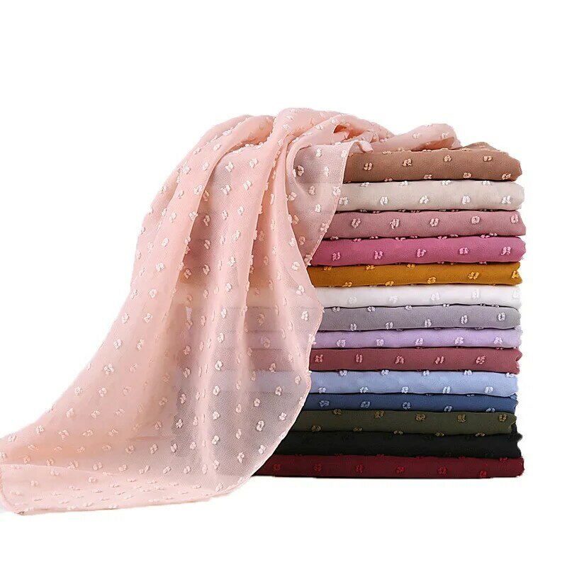 Luxuery Pom Bubble Chiffon Hijab Sjaal Vrouwen Lange Sjaal Wrap Moslim Hoofdband Maxi Islamitische Sjaals Voor Dames Moslim Sjaals