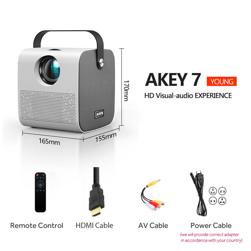 AUN-Proyector MINI AKEY7 Young, dispositivo de cine en casa, LED, 1280x720, 2800 lúmenes, Full HD 1080P, 3D