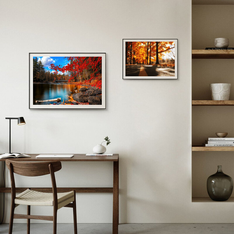 Pintura al óleo de paisaje nórdico para decoración del hogar, lienzo artístico de color para otoño, sala de estar, pasillo, oficina, mural