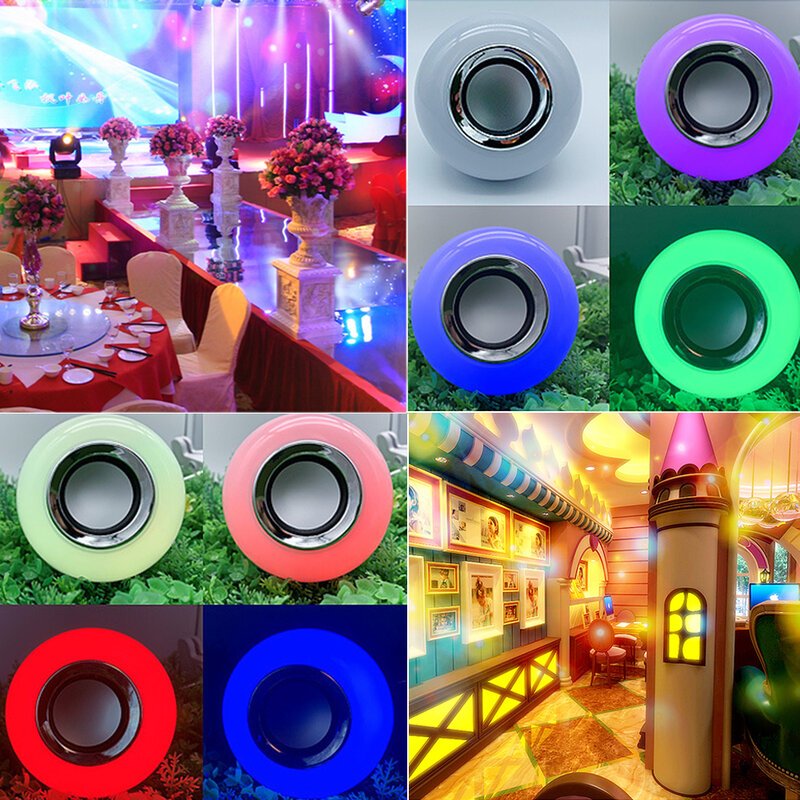 Bombilla LED inteligente E27 de 12W, luz RGB, inalámbrica, Bluetooth, altavoz de Audio, reproducción de música, lámpara regulable con aplicación de Control remoto